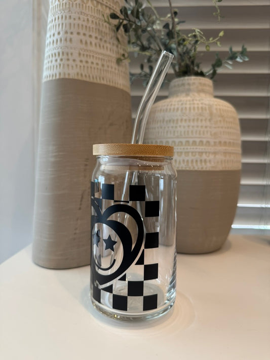 Retro Checkered Smiley Face Libbey Glass