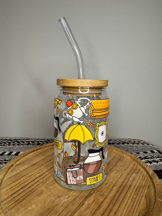 Friends- 16oz Libbey Glass with Lid and Straw