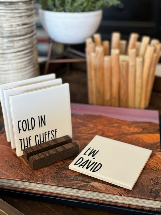 Schitt's Creek Quotes Coaster Set - Eat Glass with Holder