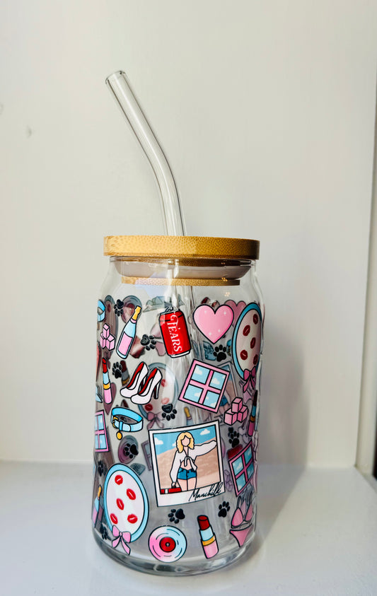 Taylor Swift! 16oz Libbey Glass with Lid and Straw
