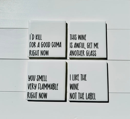 Schitt's Creek Quotes Coaster Set - Wine Label with Holder