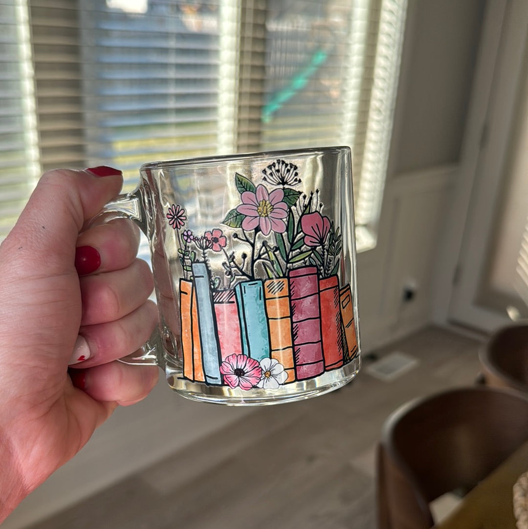 Flowers and Books 13oz Libbey Crystal Coffee Mug