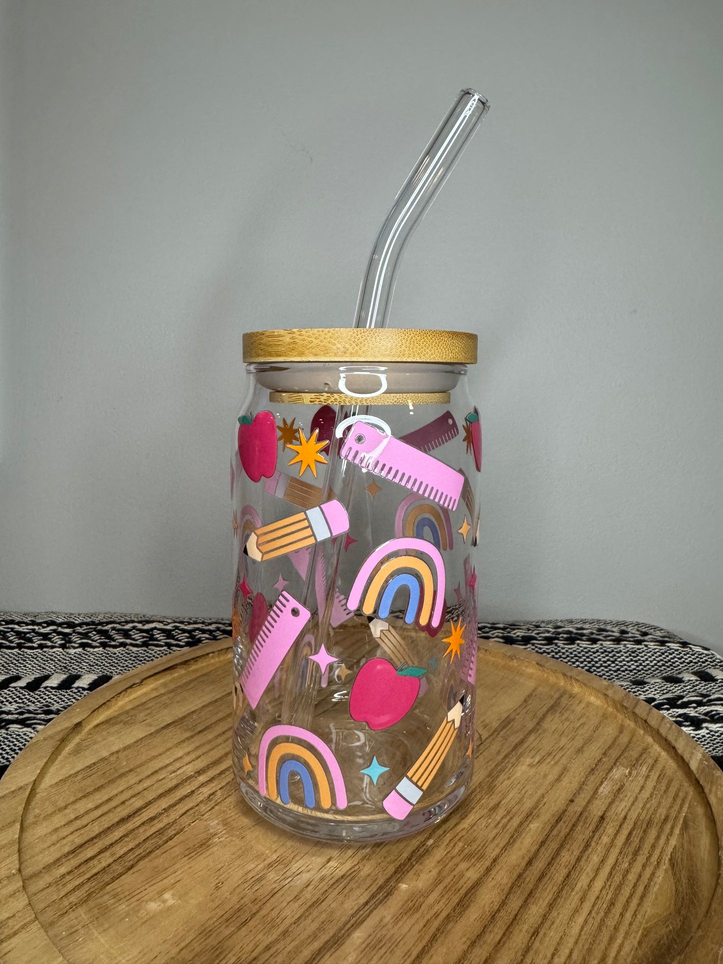 Teacher wrap - 16oz Libbey Glass with Lid and Straw