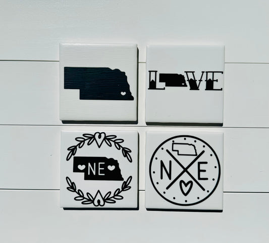 Nebraska Coaster Set - Nebraska with Holder