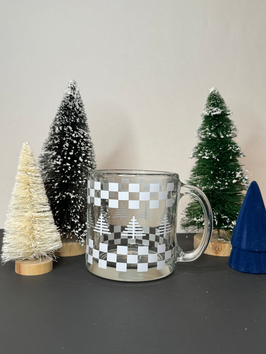 Checkered Christmas Tree 13oz Libbey Crystal Coffee Mug