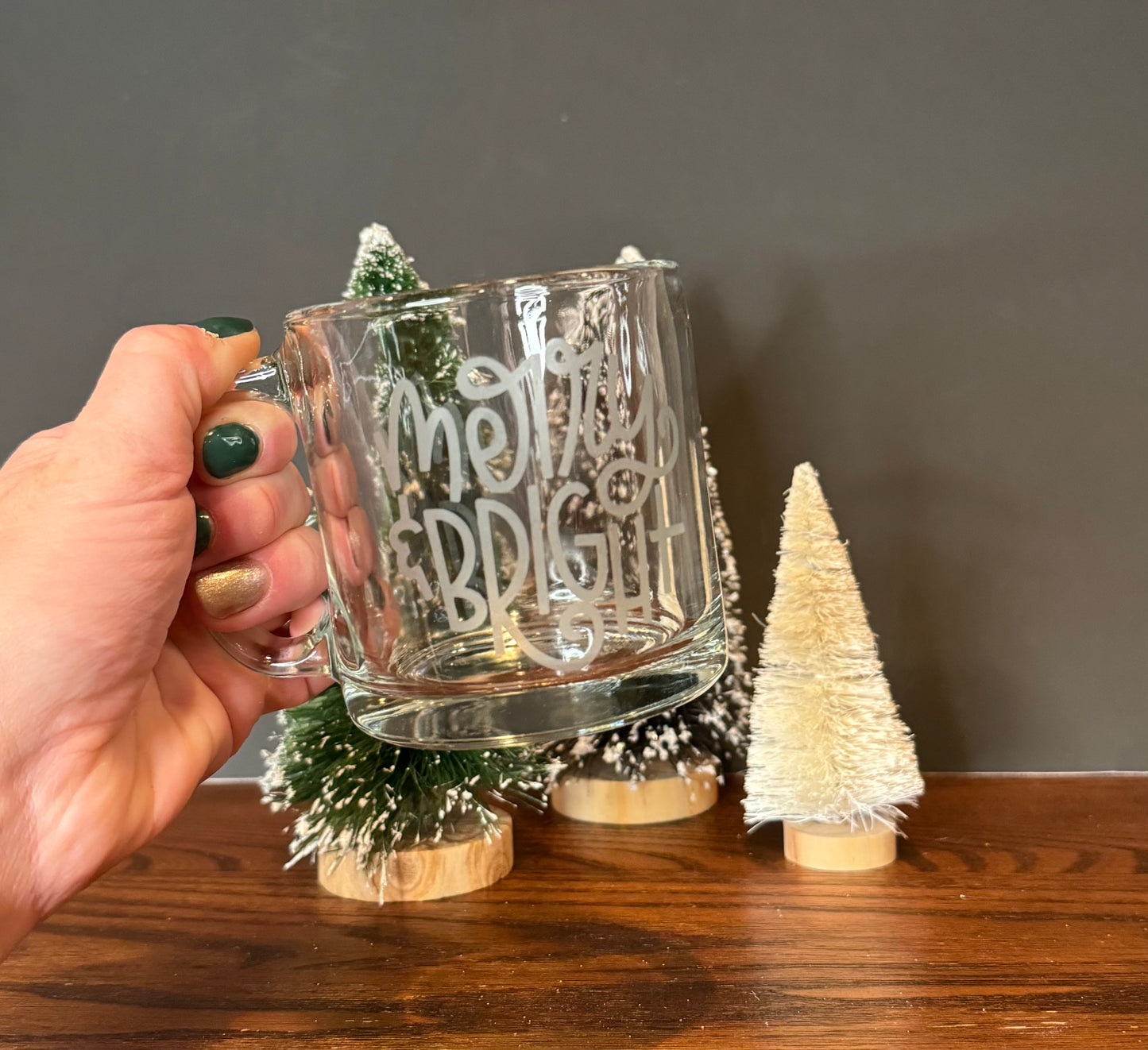 Etched Merry and Bright 13oz Libbey Crystal Coffee Mug