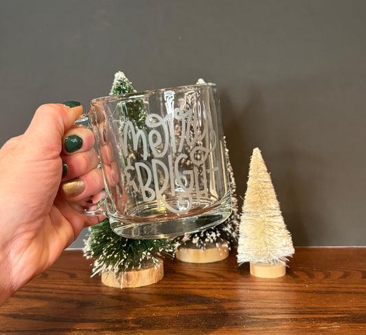 Etched Merry and Bright 13oz Libbey Crystal Coffee Mug