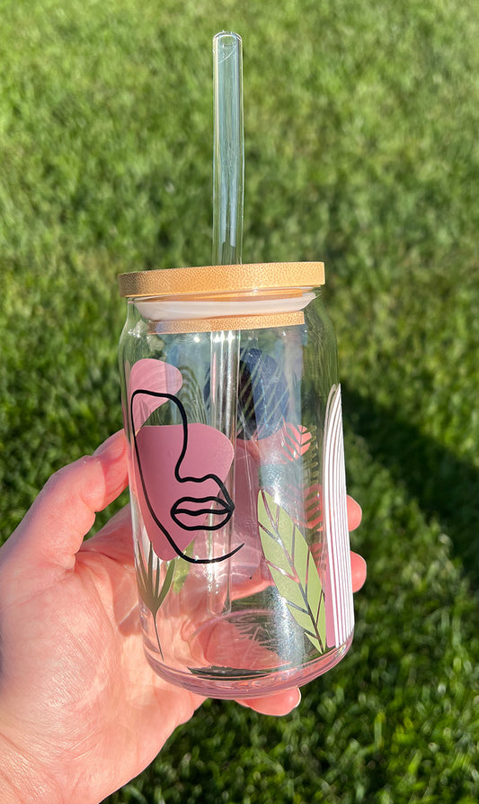 Boho Chic 16oz Libbey Glass with Lid and Straw