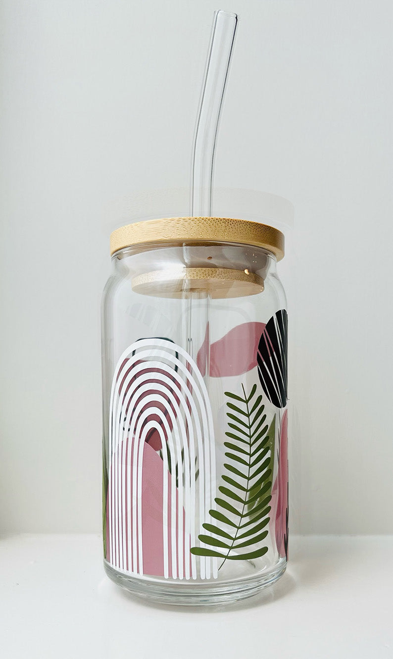 Boho Chic 16oz Libbey Glass with Lid and Straw