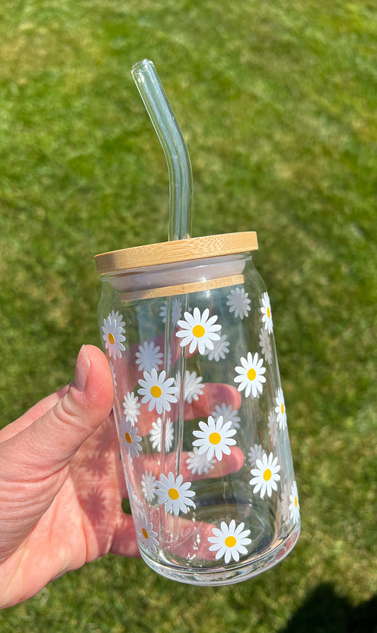 Daisy 16oz Libbey Glass with Lid and Straw