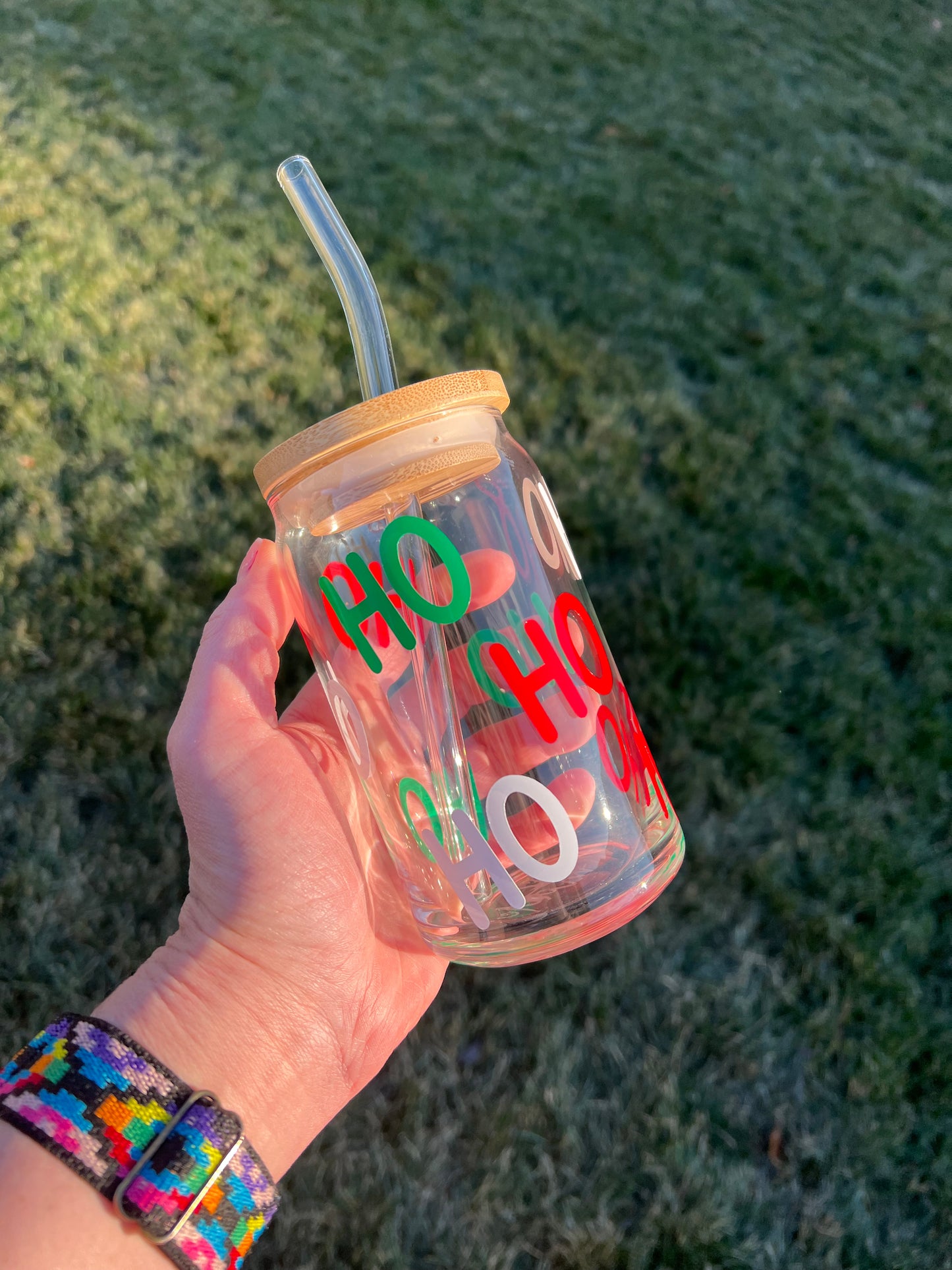 Ho Ho Ho 16oz Libbey Glass with Lid and Straw