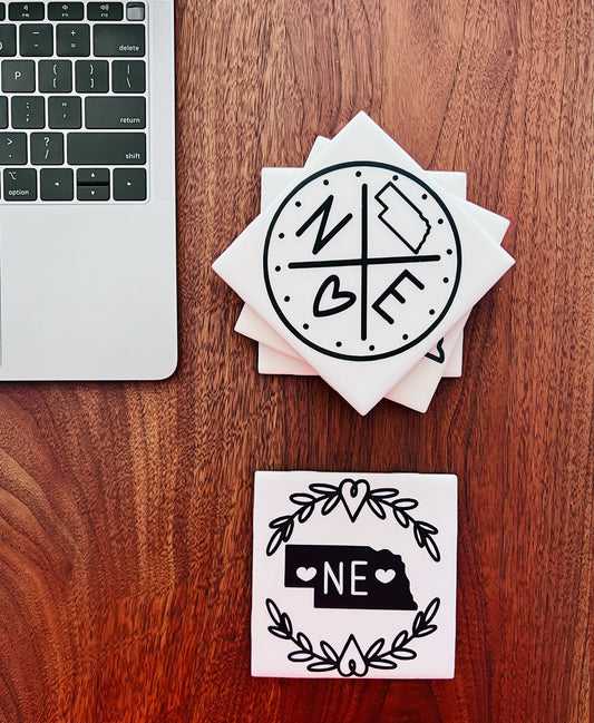 Nebraska Coaster Set - Nebraska with Holder