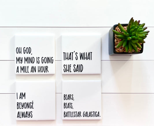 The Office Quotes Coaster Set - I am Beyonce with Holder