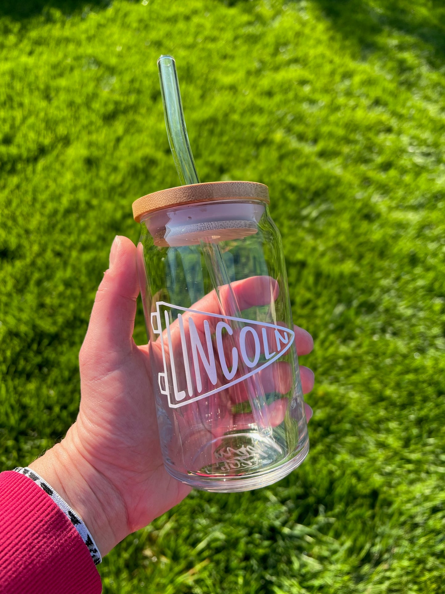 Lincoln Pennant 16oz Libbey Glass with Lid and Straw