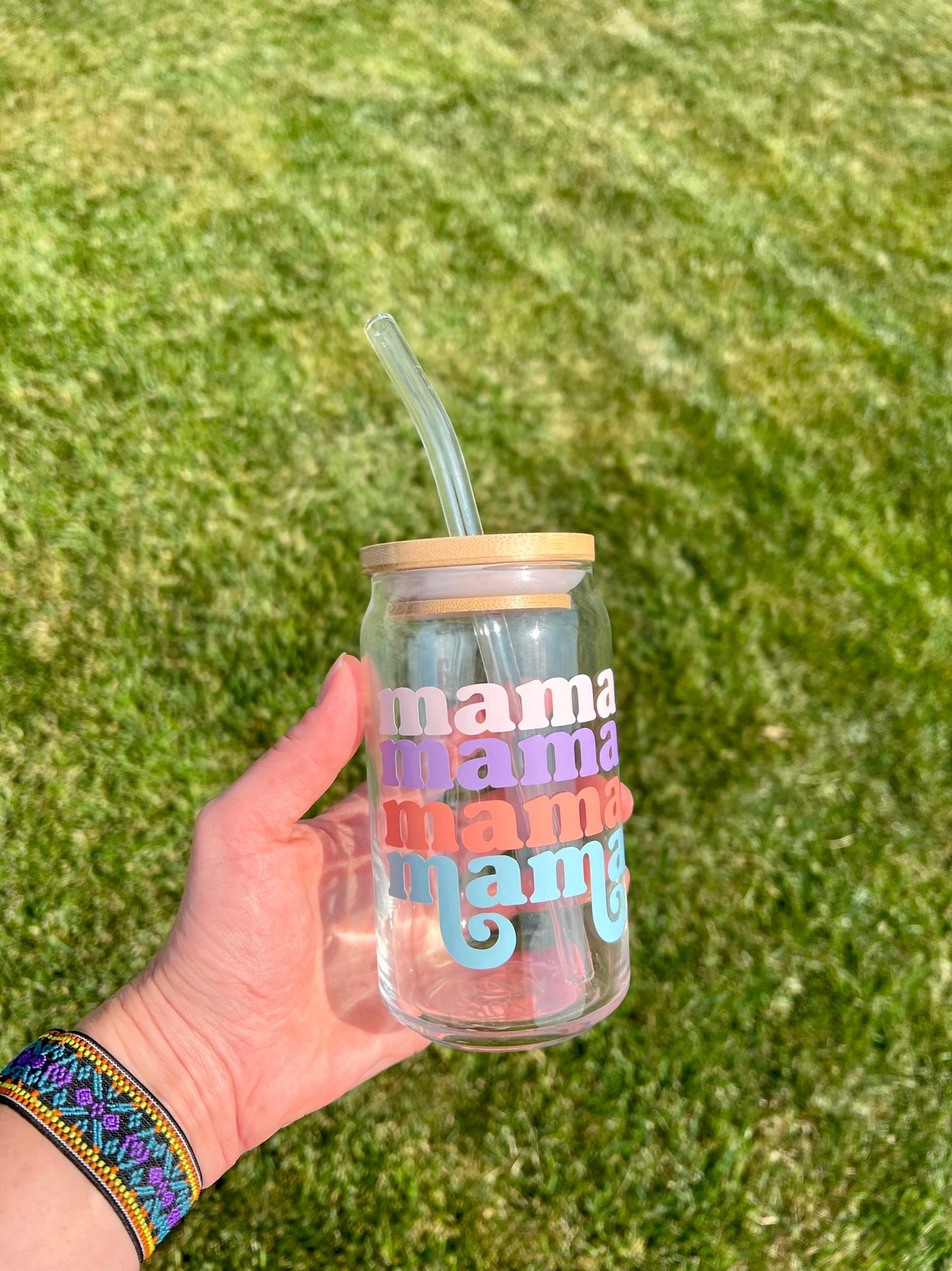 Mama 16oz Libbey Glass with Lid and Straw