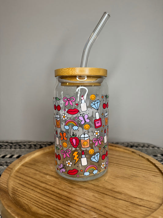 Literally Just a girl- 16oz Libbey Glass with Lid and Straw