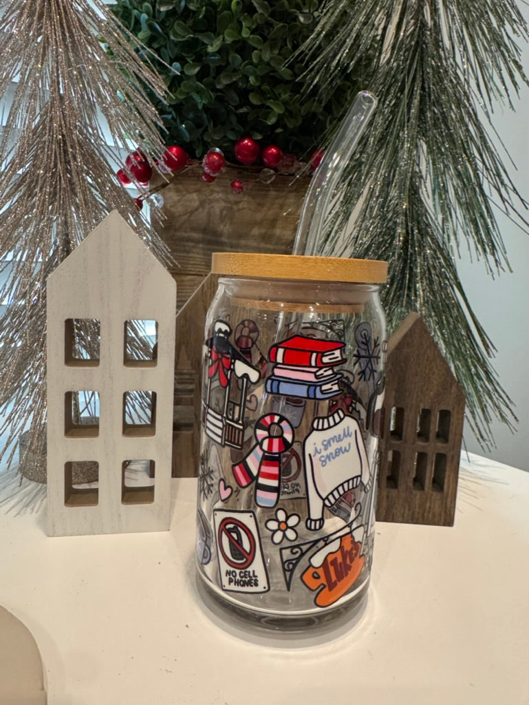 Gilmore Girls "I Smell Snow"- 16oz Libbey Glass with Lid and Straw