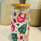 Christmas Tree  and Santa 16oz Libbey Glass with Lid and Straw