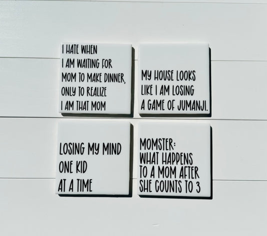 Mom Quotes Coaster Set - Momster with holder