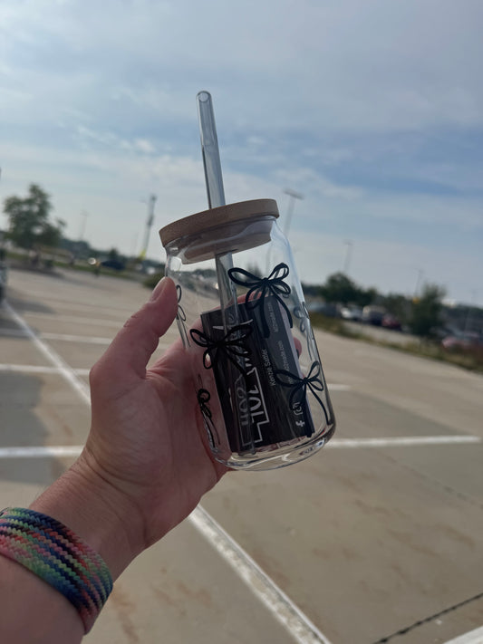 Pink Bow 16oz Libbey Glass with Lid and Straw