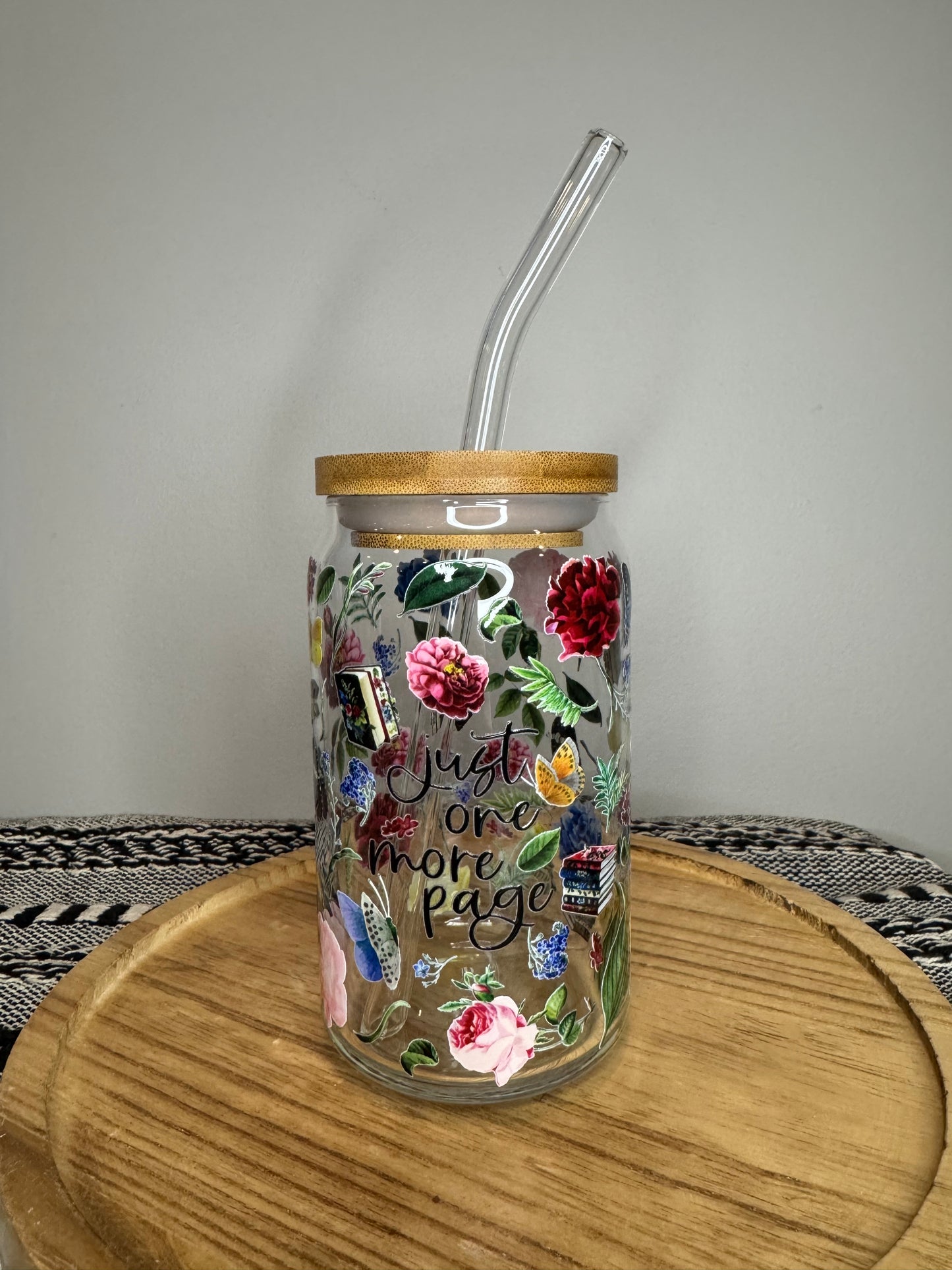 Just One More Page- 16oz Libbey Glass with Lid and Straw