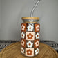 Retro Flower Wrap- 16oz Libbey Glass with Lid and Straw