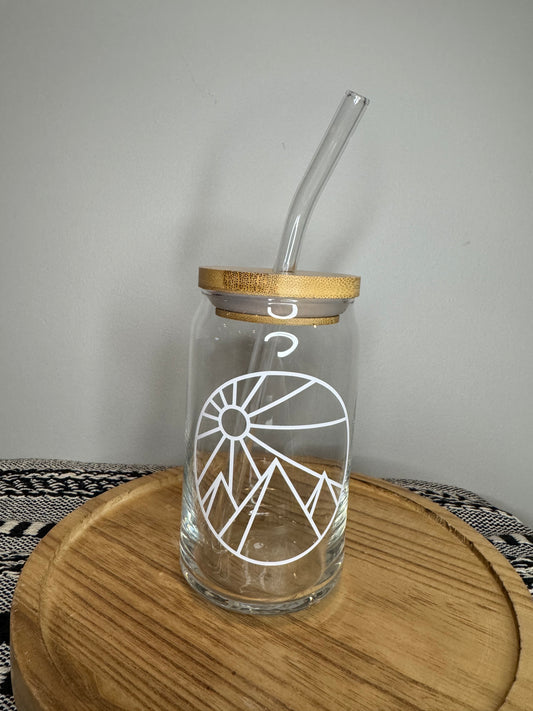 Mountains 16oz Libbey Glass with Lid and Straw