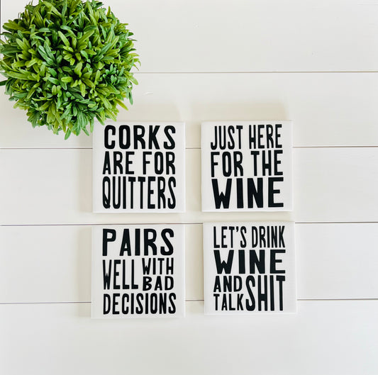 Wine Quotes Coaster Set - with Holder