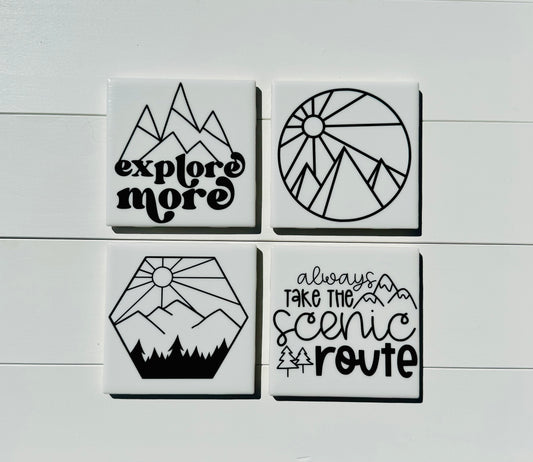 Explorer More Coaster Set - Modern Designs with Holder