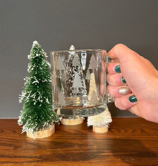 Etched Christmas Tree 13oz Libbey Crystal Coffee Mug