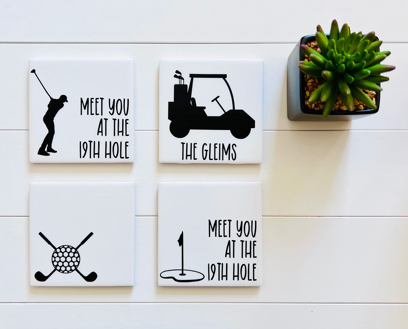 Golf Coaster Set - Putting Green with Holder - Customizable Name