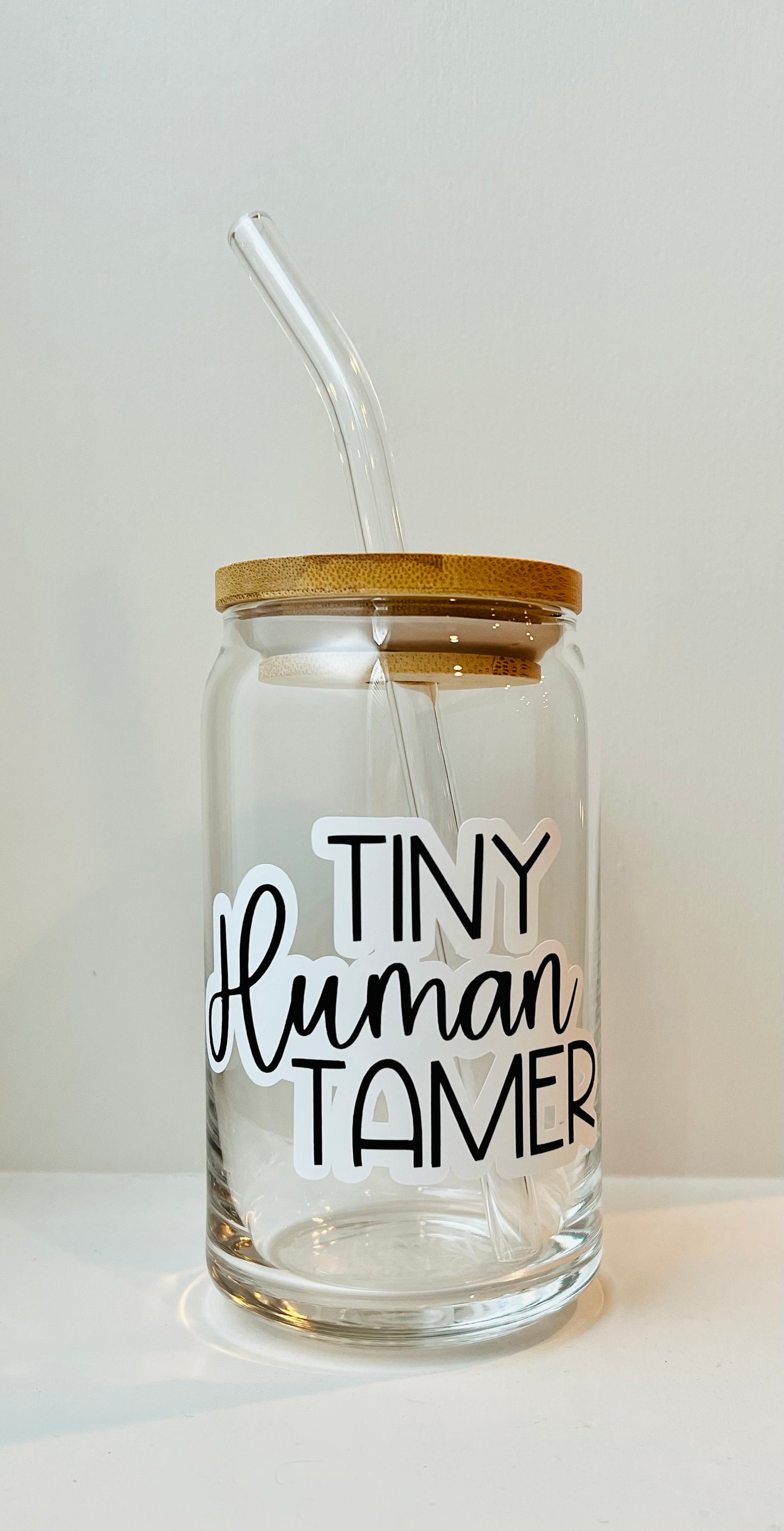 Tiny Human Tamer 16oz Libbey Glass with Lid and Straw