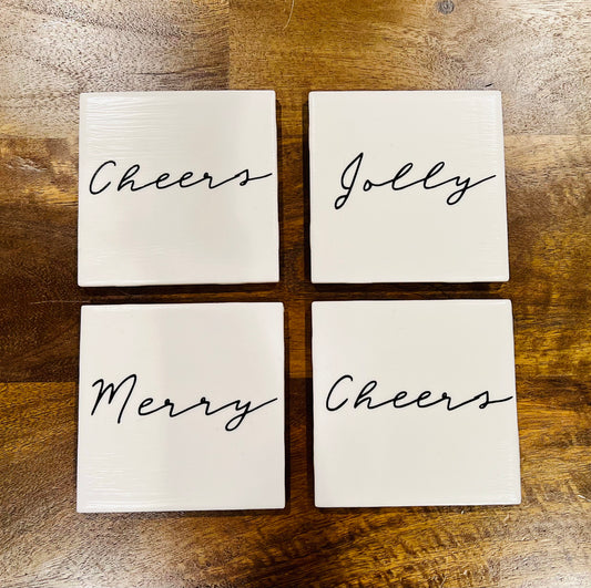 Elegant Christmas Coaster Set - Christmas Designs with Holder