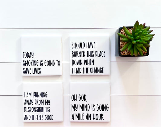 The Office Quotes Coaster Set - Should Have Burned This Place with Holder