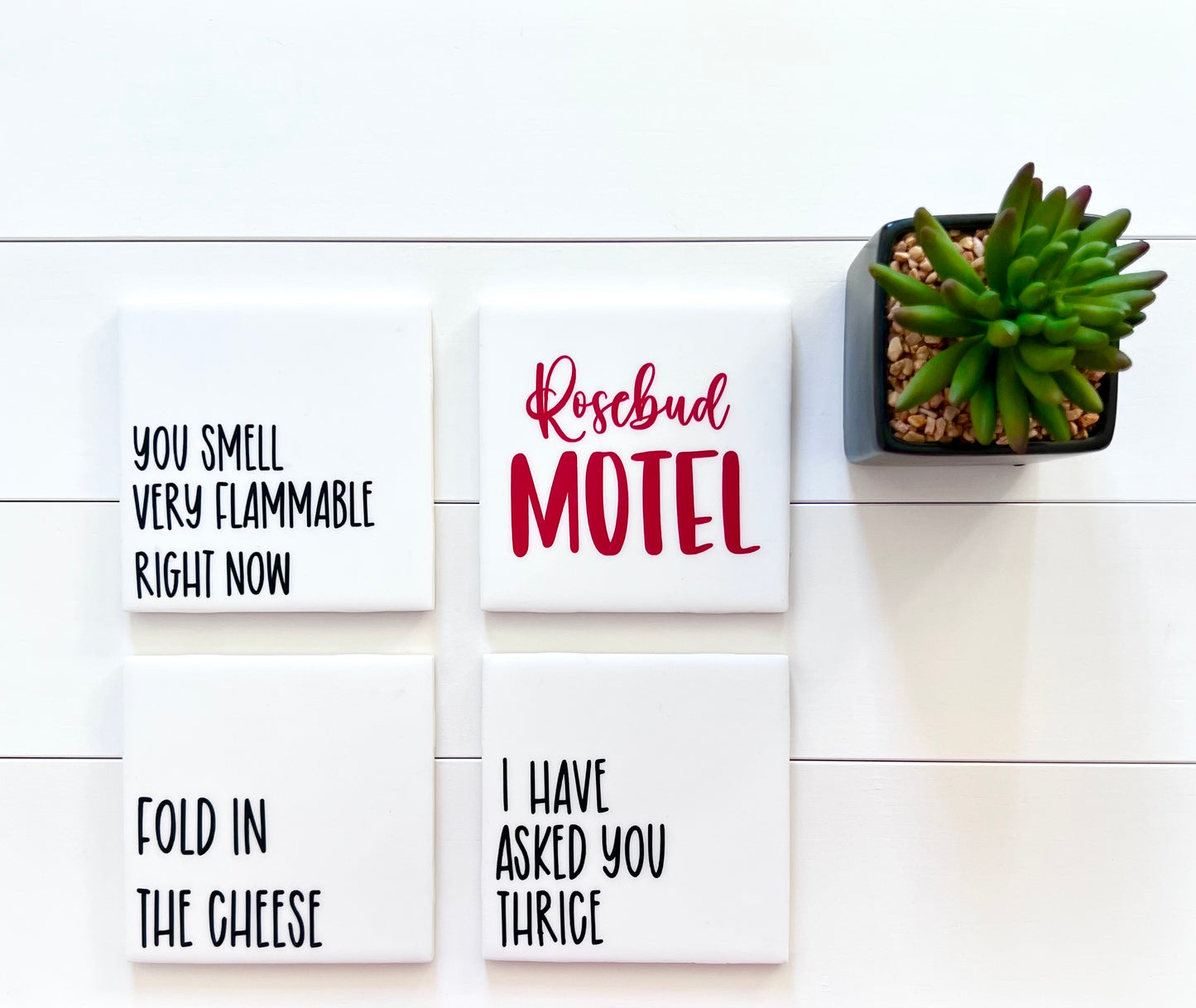 Schitt's Creek Quotes Coaster Set - Rosebud Motel with Holder