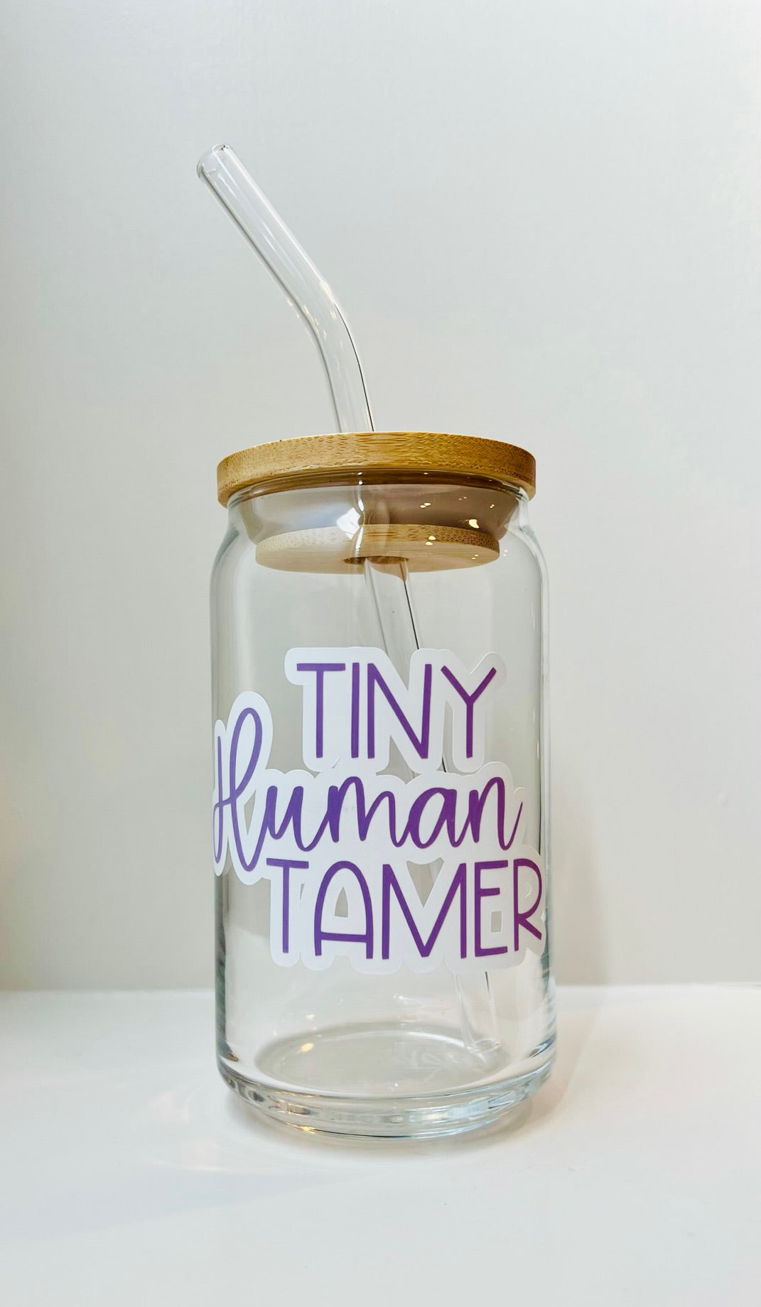 Tiny Human Tamer 16oz Libbey Glass with Lid and Straw