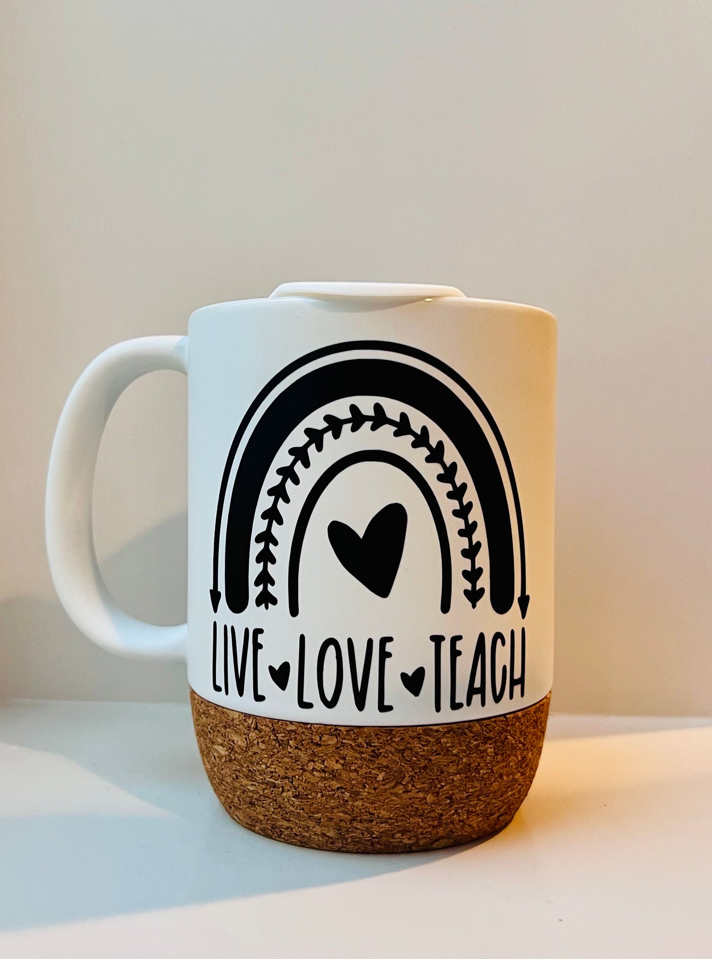 Ceramic Cork Coffee Mug- Live, Love, Teach