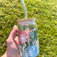 Wildflower- Colors 16oz Libbey Glass with Lid and Straw
