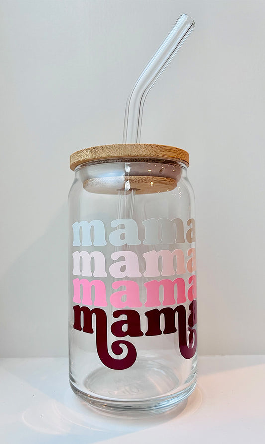 Mama 16oz Libbey Glass with Lid and Straw